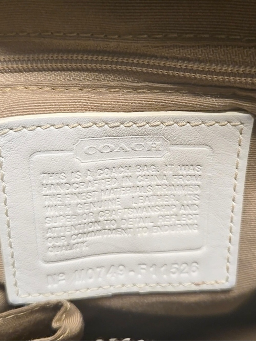 Coach 2007 Khaki and Chalk Signature Canvas Tote with Leather Trim - Picture 4 of 14